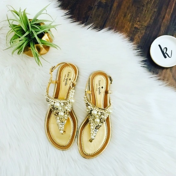 kate spade Shoes - Kate Spade Imani Pearl Cluster Gold Thong Sandals